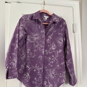 Purple Floral Button-Down Women's Shirt